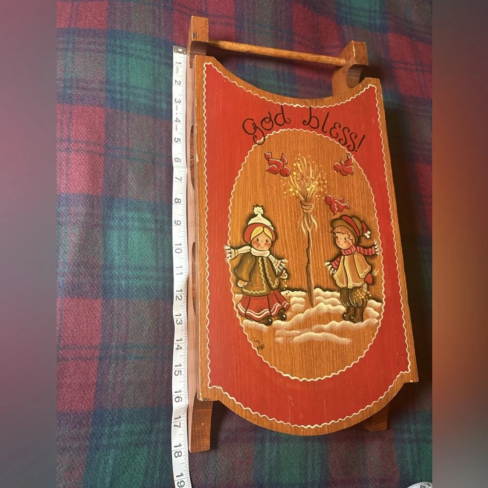 Vintage Wooden Holiday Folk Art Sled Decor